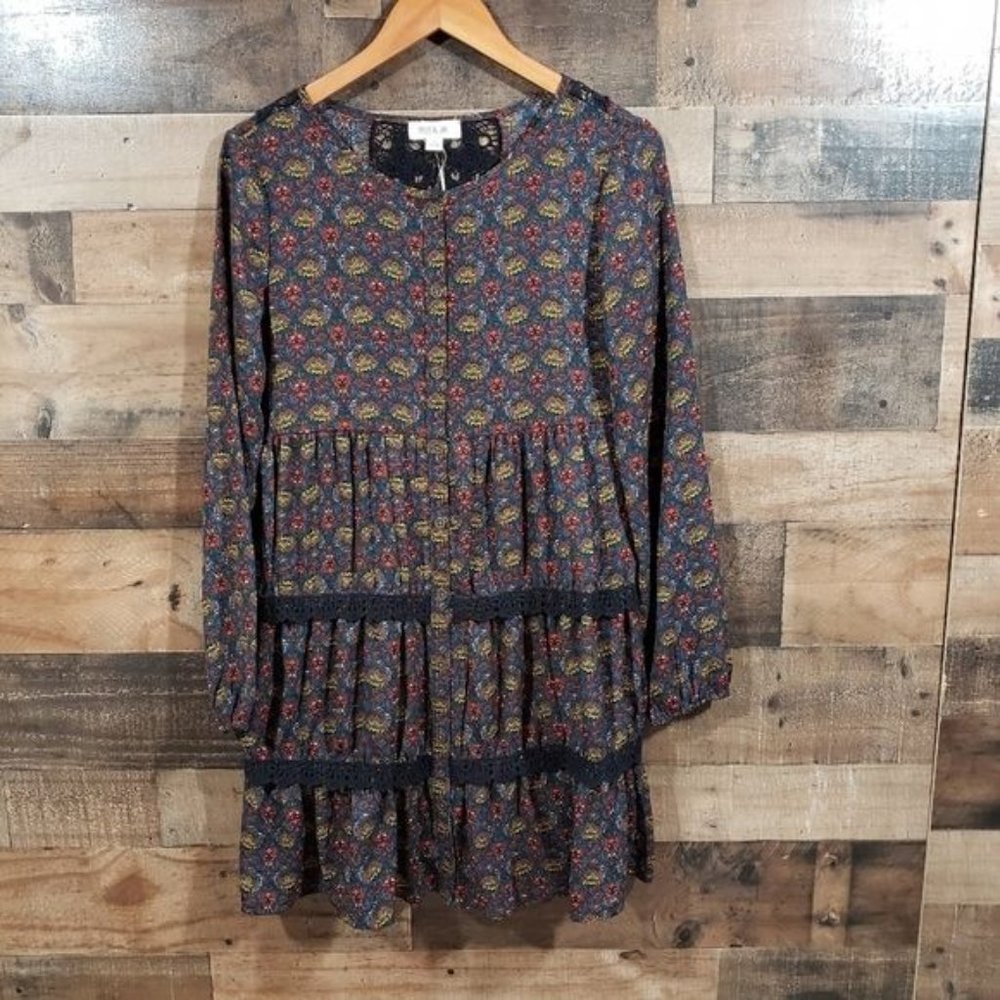 Taylor & Sage Women Dress Crochet Lace Back Tiered Floral Rich Earth Small S NWT
